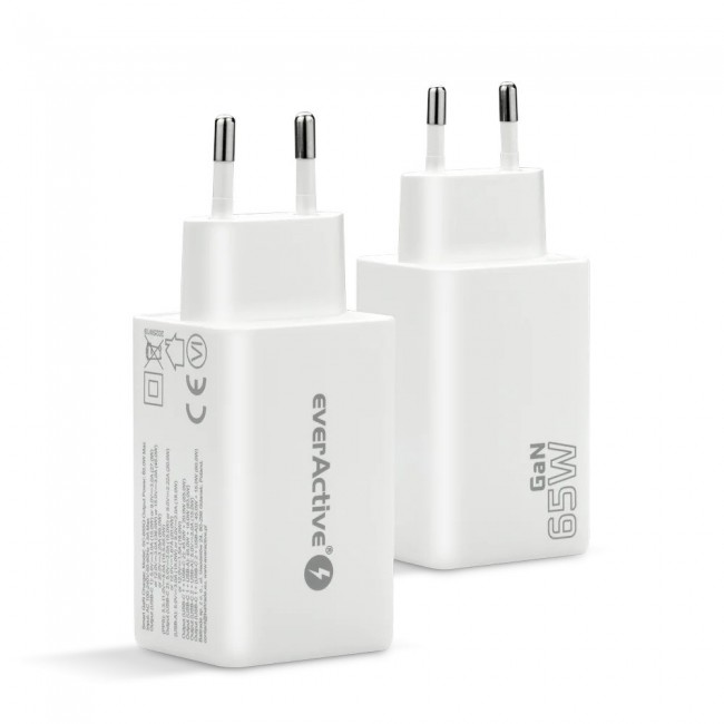 Charger GaN 1 x USB, 2 x USB-C Quick Charge 4+ 65W white Charger GaN 1 x USB, 2 x USB-C Quick Charge 4+ 65W white