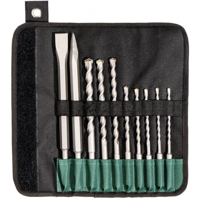 Metabo drill bit and chisel set in roll-up case