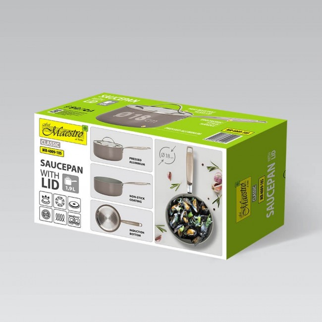 Saucepan with lid MAESTRO MR-4009 (MR-4009-18S) 18 cm 1,9 l Grey Saucepan with lid MAESTRO MR-4009 (MR-4009-18S) 18 cm 1,9 l Grey