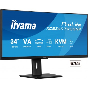 iiyama ProLite 34 UWQHD curved monitor with USB-C dock, LAN, KVM switch and 15cm height adjustable stand