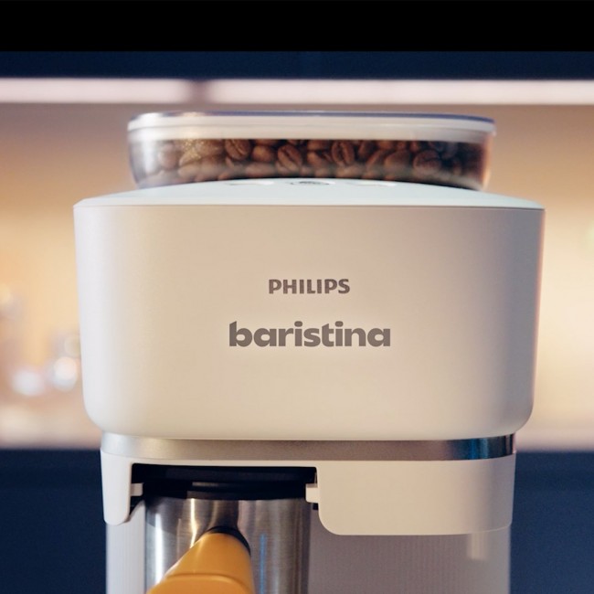 Philips Baristina Espresso Machine - Real espresso, made simple. Milky White with Mango Yellow Portafilter (BAR300/03)