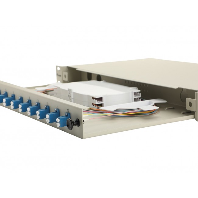Equip 12-Port Fiber Optic Splice Box, LC Duplex, OS2, 1U, Equipped, Grey