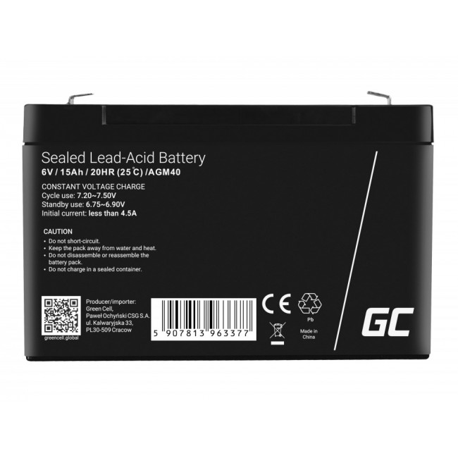 Green Cell AGM40 UPS battery Sealed Lead Acid (VRLA) 6 V 15 Ah