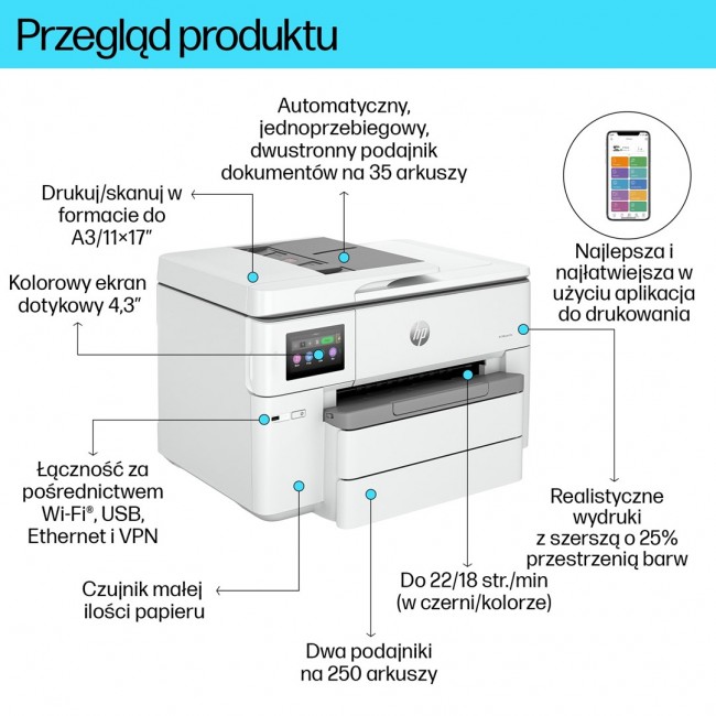 HP OfficeJet Pro 9730e Wireless All-in-One Color Printer, Instant Ink Two-sided printing HP OfficeJet Pro 9730e Wireless All-in-One Color Printer, Instant Ink Two-sided printing