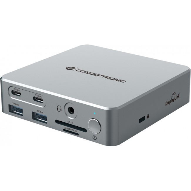 Conceptronic DONN25G 15-in-1 DisplayLink USB 3.2 Gen 2 Docking Station, Triple 4K60Hz Display, HDMI x 2, DisplayPort, USB-C 10Gbps x 2, USB-A 10Gbps x 2, USB-A 5Gbps x 2, SD, TF/MicroSD, GbE, Audio, DC in, Security Slot, PD 3.0