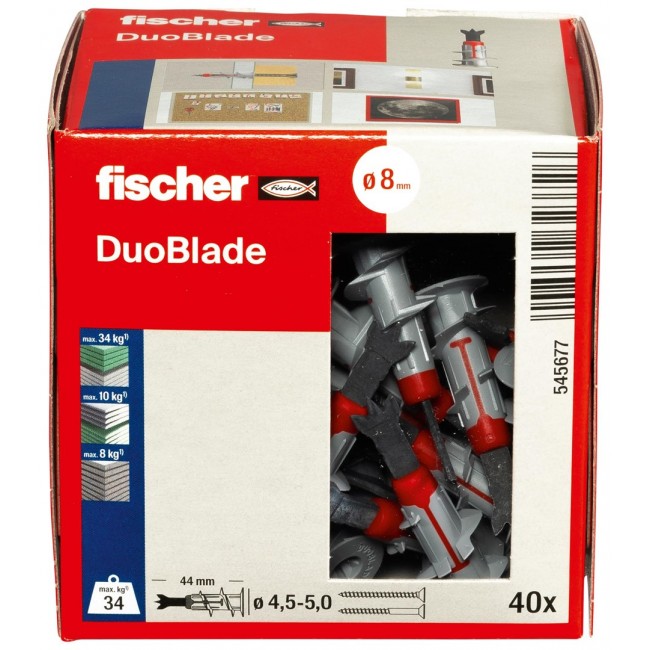 Fischer DUOBLADE, Screw & wall plug kit, Concrete, Plastic, Grey, Pozidriv, PZ2