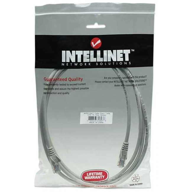Intellinet Network Patch Cable, Cat5e, 2m, Grey, CCA, U/UTP, PVC, RJ45, Gold Plated Contacts, Snagless, Booted, Lifetime Warranty