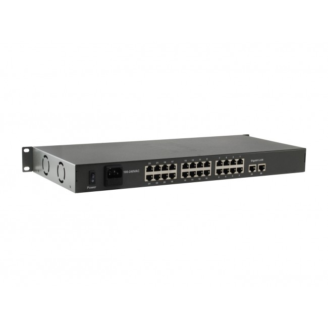 LevelOne 26-Port Fast Ethernet PoE Switch, 24 PoE Outputs, 2 x Gigabit RJ45, 150W