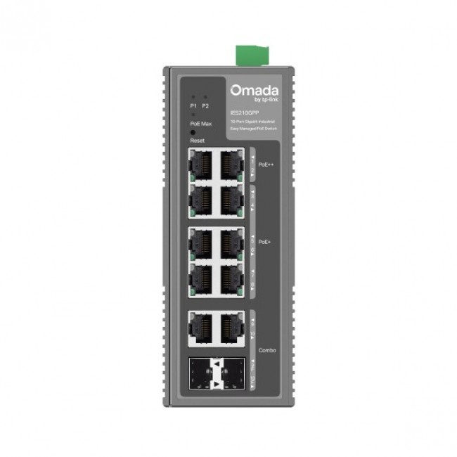 TP-Link Omada 10-Port Gigabit Industrial Easy Managed Switch with 6-Port PoE+ and 2-Port PoE++ TP-Link Omada 10-Port Gigabit Industrial Easy Managed Switch with 6-Port PoE+ and 2-Port PoE++