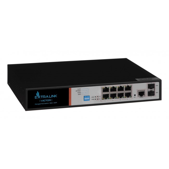 Extralink PoE Switch VICTOR 8x Gigabit PoE/PoE+, 2x SFP, 1x Console Port, 150W, Managed