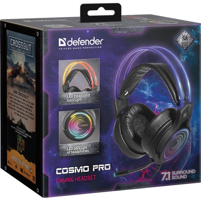 Defender COSMO PRO 7.1 VIRTUAL SOUND Backlit Gaming USB RGB + GAMING Headphones with Microphone