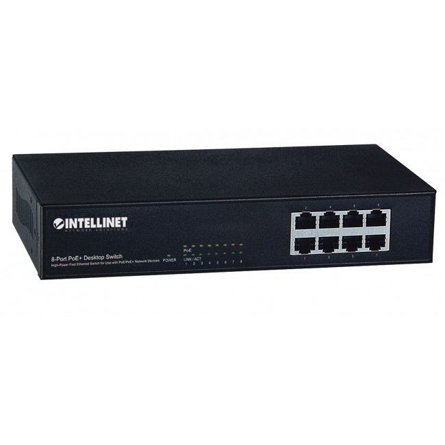 Intellinet 8-Port Fast Ethernet PoE+ Switch, 8 x PoE ports, IEEE 802.3at/af Power-over-Ethernet (PoE+/PoE), Endspan, Desktop, Box Intellinet 8-Port Fast Ethernet PoE+ Switch, 8 x PoE ports, IEEE 802.3at/af Power-over-Ethernet (PoE+/PoE), Endspan, Desktop, Box