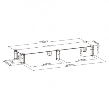 Dual Monitor Stand - Double Maclean, max. 20kg, tempered glass, (1029x285x127mm), MC-936