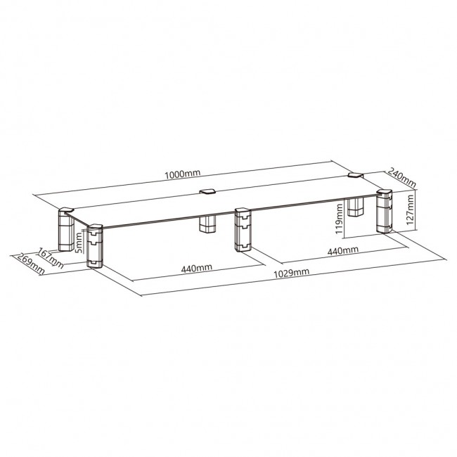Dual Monitor Stand - Double Maclean, max. 20kg, tempered glass, (1029x285x127mm), MC-936