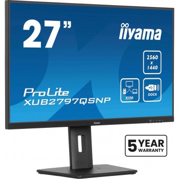 iiyama ProLite 27 QHD IPS technology panel with RJ45 (LAN), KVM Switch and USB-C Dock with 96W power delivery