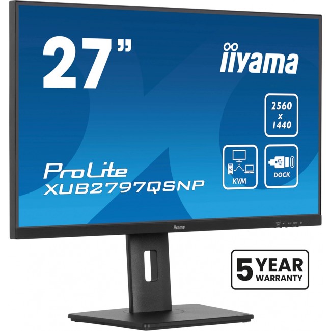 iiyama ProLite 27 QHD IPS technology panel with RJ45 (LAN), KVM Switch and USB-C Dock with 96W power delivery