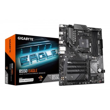 GIGABYTE B550 EAGLE Motherboard - AMD Ryzen 5000 G-Series CPUs, 10+3+1 Phases VRM, up to 3200MHz DDR4, 1xPCIe 4.0 + 1xPCIe 3.0 M.2, 1GbE LAN, USB 3.2 Gen 2