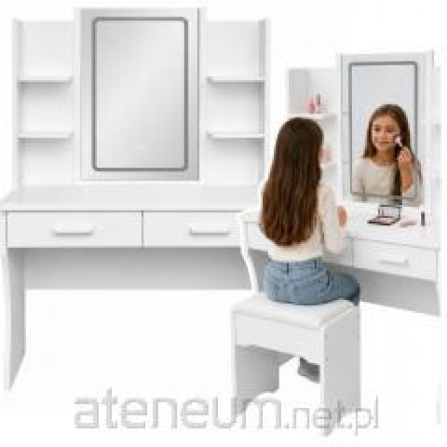 Toaletka Kosmetyczna Z Lustrem LED P ki Szuflady Bia a 140x80x40 cm