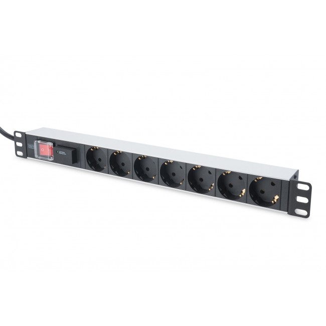 Digitus aluminum outlet strip with switch, 7 safety outlets, 2 m supply with surge protection Digitus aluminum outlet strip with switch, 7 safety outlets, 2 m supply with surge protection