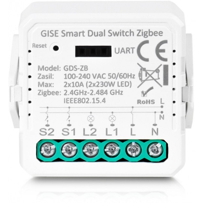 GISE Smart Dual Zigbee Relay Module | Tuya | GDS-ZB GISE Smart Dual Zigbee Relay Module | Tuya | GDS-ZB