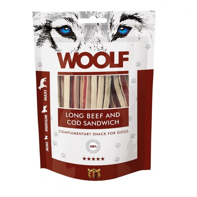 WOOLF Long Beef and Cod Sandwich - dog treat - 100g