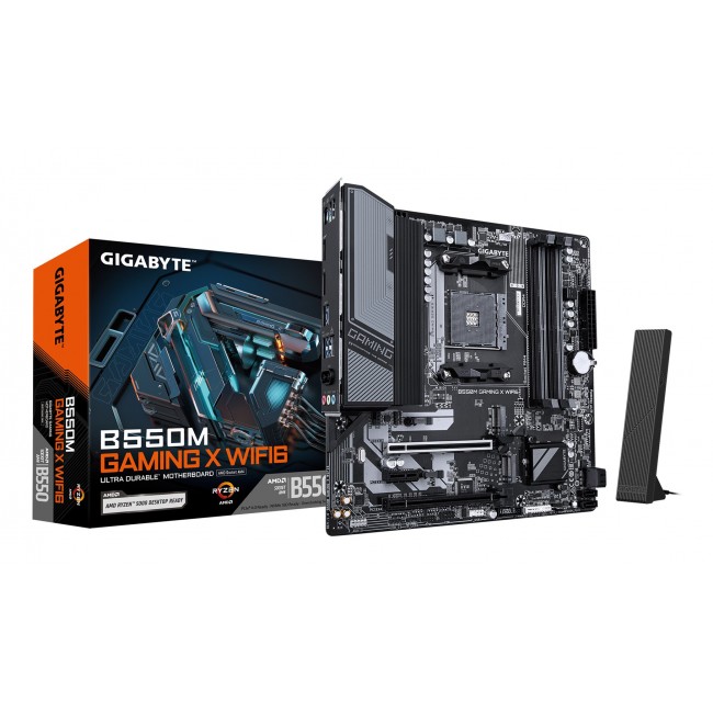 GIGABYTE B550M GAMING X WIFI6 Motherboard - AMD Ryzen 5000 CPUs, 5+3 Phases VRM, up to 3200MHz DDR4, 1xPCIe 4.0 + 1xPCIe 3.0 M.2, Wi-Fi 6, 1GbE LAN, USB 3.2 Gen 1 GIGABYTE B550M GAMING X WIFI6 Motherboard - AMD Ryzen 5000 CPUs, 5+3 Phases VRM, up to 3200MHz DDR4, 1xPCIe 4.0 + 1xPCIe 3.0 M.2, Wi-Fi 6, 1GbE LAN, USB 3.2 Gen 1