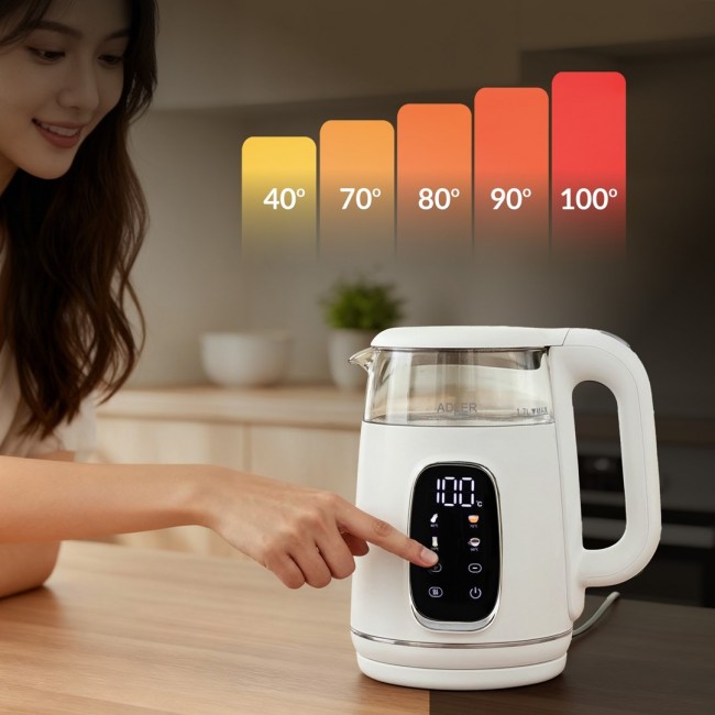 Adler AD 1305WS electric kettle 1.7 L 2200 W Transparent, White, Silver Adler AD 1305WS electric kettle 1.7 L 2200 W Transparent, White, Silver