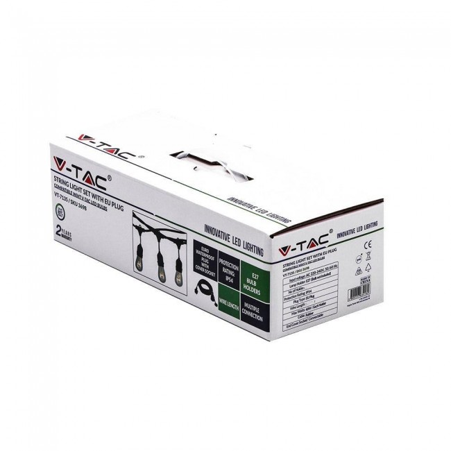 Garden garland V-TAC VT-713 15 m rope, 15 bulb holders E27 rubber + socket IP54 (SKU 3673) Black Garden garland V-TAC VT-713 15 m rope, 15 bulb holders E27 rubber + socket IP54 (SKU 3673) Black