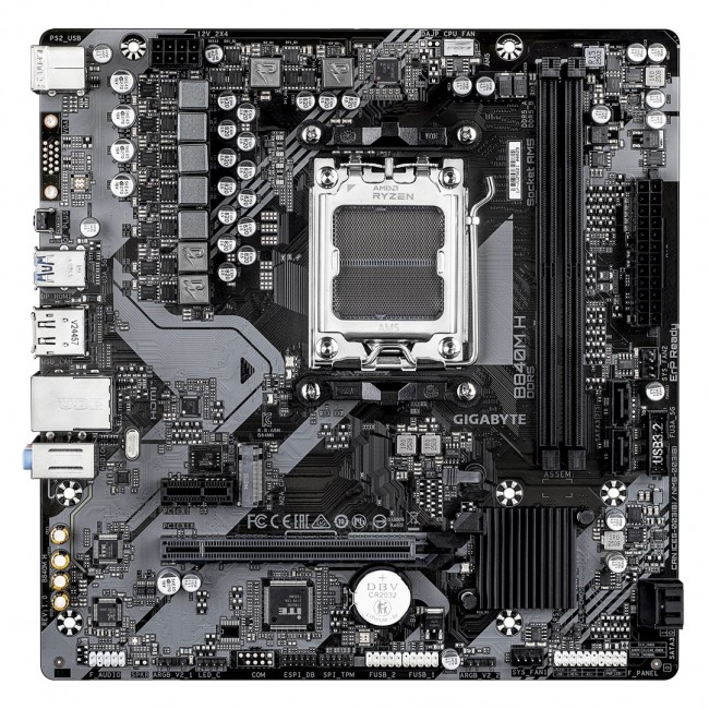 GIGABYTE B840M H Motherboard - AMD Ryzen 9000 CPUs, 5+2+2 Phases VRM, up to 7200MHz DDR5 (OC), 1xPCIe 4.0 M.2, 1GbE LAN, USB 3.2 Gen 1