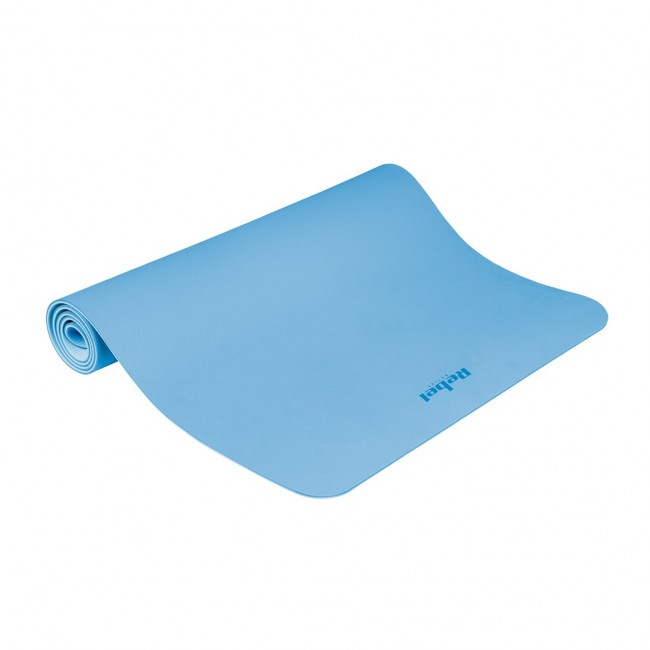 Mata gimnastyczna do wicze joga, pilates, fitness, 200x90cm, grubo 1cm, materia TPE, niebieska, REBEL ACTIVE