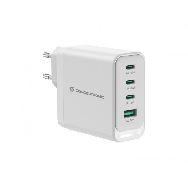 Conceptronic ALTHEA22W100 4-Port 100W GaN USB PD Charger, USB-C x 3, USB-A x 1, QC 3.0, PPS, PD 3.0