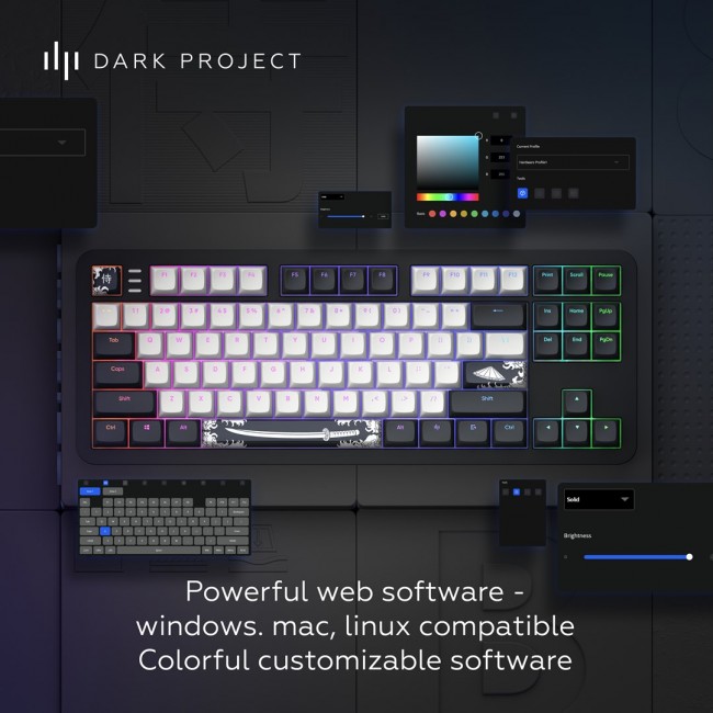 Dark Project Tamsus projektas ALU87B Bushido, G3MS Moonstone Switch, JAV keyboard Home/Office QWERTY English Dark Project Tamsus projektas ALU87B Bushido, G3MS Moonstone Switch, JAV keyboard Home/Office QWERTY English