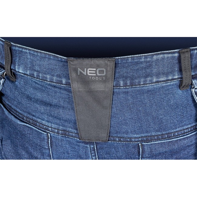 NEO TOOLS DENIM Work Trousers, Cordura Reinforcements, Detachable Holster Pockets, Navy Blue, Size M/50