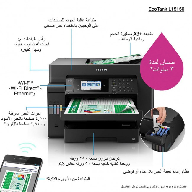 Epson EcoTank L15150 Inkjet A3+ 4800 x 2400 DPI 32 ppm Wi-Fi