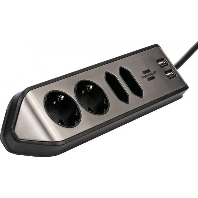 Brennenstuhl 1153590410 power extension 2 m 4 AC outlet(s) Indoor Black, Silver