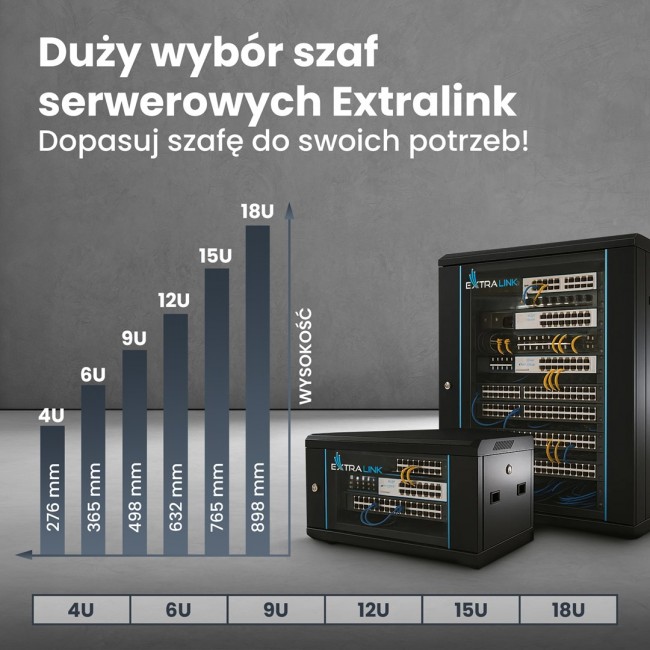Extralink Rackmount cabinet 18U 600x600 Black wall mounted Extralink Rackmount cabinet 18U 600x600 Black wall mounted