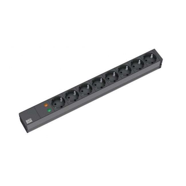 Bachmann 19'' 2m 8x Schuko H05VV-F 3G 1.50mm power extension 8 AC outlet(s) Black
