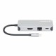 Manhattan USB-C Dock/Hub with Card Reader, Ports (x6): Ethernet, HDMI, USB-A (x3) and USB-C, With Power Delivery (100W) to USB-C Port (Note additional USB-C wall charger and USB-C cable needed), Universal for all devices, Cable 15cm, Aluminium, Silver