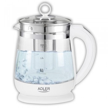 Adler | Kettle | AD 1299 | Electric | 2200 W | 1.5 L | Glass/Stainless steel | 360 rotational base | White