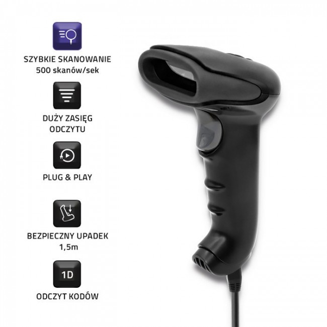 Qoltec 50866 Laser barcode reader 1D | CCD | USB | Black Qoltec 50866 Laser barcode reader 1D | CCD | USB | Black