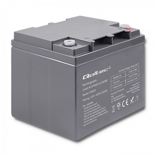 Qoltec 53035 AGM battery | 12V | 45Ah | max 540A Qoltec 53035 AGM battery | 12V | 45Ah | max 540A