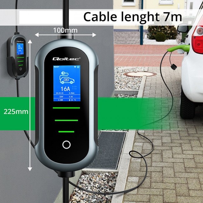 Qoltec Mobilna adowarka do samochodu elektrycznego EV i hybryd z regulacją 2w1 Typ2 | 22kW | 400V | CEE 32A | Wi-fi | TUYA | SMART LIFE | LCD | Przeno na | Wallbox | 7m
