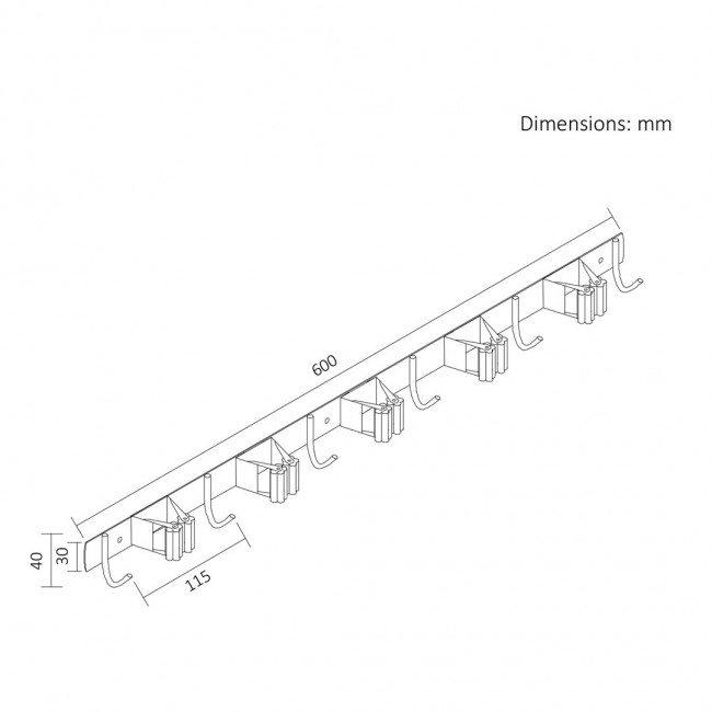 Maclean wall-mounted organizer for garden tools and mops, steel, with hooks, max. load 20 kg, width 60 cm, MC-185 Maclean wall-mounted organizer for garden tools and mops, steel, with hooks, max. load 20 kg, width 60 cm, MC-185