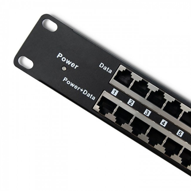 Qoltec 54477 Patch panel RACK| 48V | 24 ports | Passive PoE injector | Black