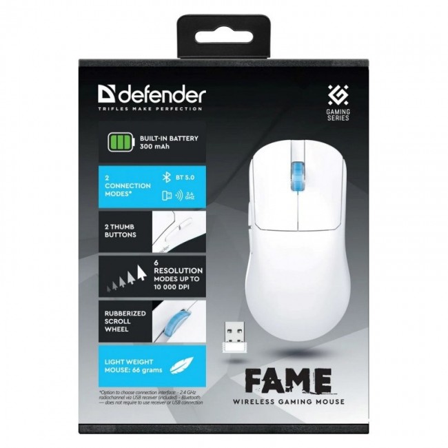 WIRELESS MOUSE DEFENDER FAME GM-516 RF+BT 10000DPI 6P WHITE WIRELESS MOUSE DEFENDER FAME GM-516 RF+BT 10000DPI 6P WHITE