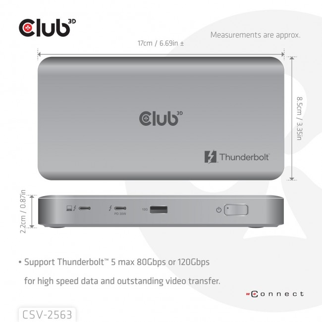 CLUB3D CSV-2563 5-1 Thunderbolt 5 Hub Triple video 5K60Hz Thunderbolt Share Certifi ed 180W