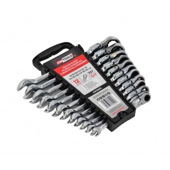 Wrench set, double-ended, with ratchet, joint, 12p