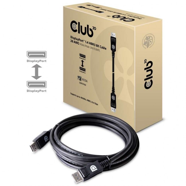 CLUB3D DisplayPort 1.4 HBR3 8K 28AWG Cable M/M 3m /9.84ft CLUB3D DisplayPort 1.4 HBR3 8K 28AWG Cable M/M 3m /9.84ft