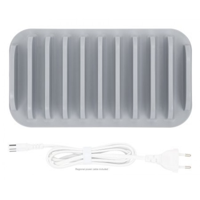Manhattan Charging Station, 10x Ports: 3x USB-C (up to 18W PD) and 7x USB-A (up to 12W), 120W Total Output, White/Grey, Three Year Warranty, Box