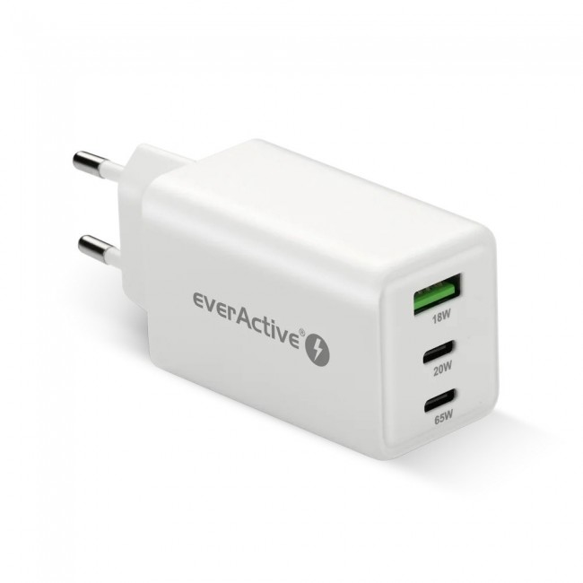 Charger GaN 1 x USB, 2 x USB-C Quick Charge 4+ 65W white Charger GaN 1 x USB, 2 x USB-C Quick Charge 4+ 65W white